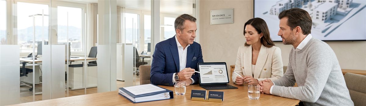 Treuhandberater bespricht die Verwaltung einer Liegenschaft mit Eigentümern